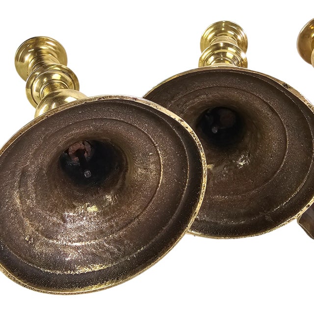 English Brass Candlesticks Assemblage - Set of 5 For Sale - Image 10 of 11
