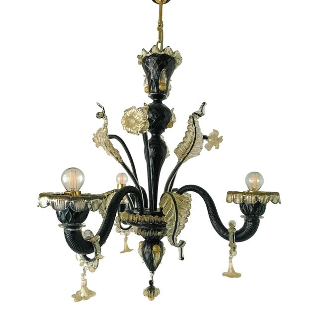 Black Black and Gold Murano-Style Venetian Glass Chandelier by Simoeng For Sale - Image 8 of 8