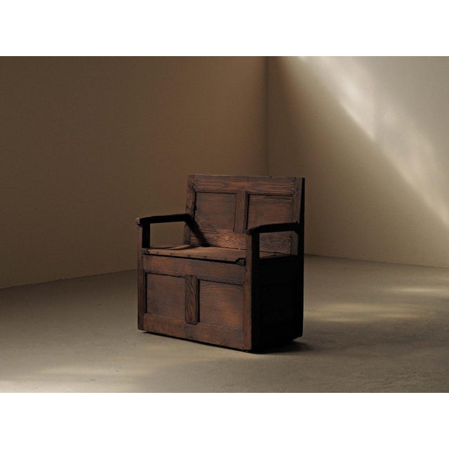Antique French Folk Bench with Storage Chest in Wood For Sale - Image 11 of 14