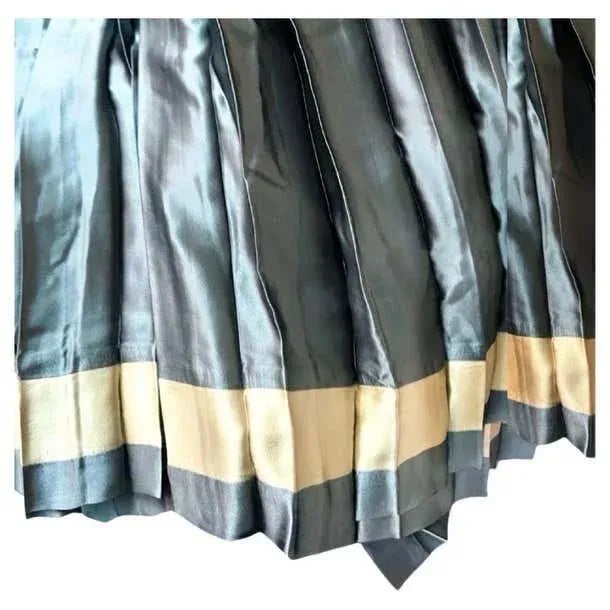 Contemporary Silk Charmeuse Knife-Pleat Queen Bed Skirt With Pins, New, Slate Teal and Sand For Sale - Image 3 of 5