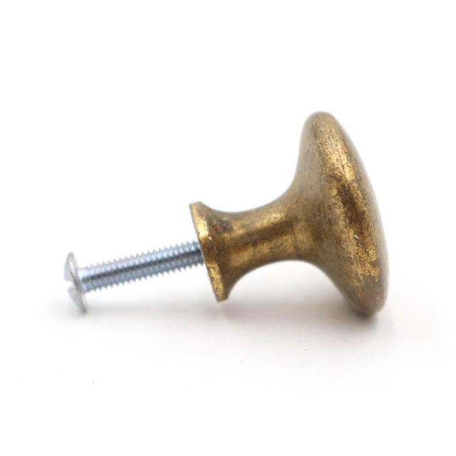 Mid 20th Century Pair of Classic Vintage 1.062 In. Plain Brass Cabinet Drawer Knobs For Sale - Image 5 of 6