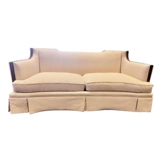 Theodore Alexander Upholstered Sofa With Fruitwood Trim & Kick Pleat Skirt – 79” For Sale