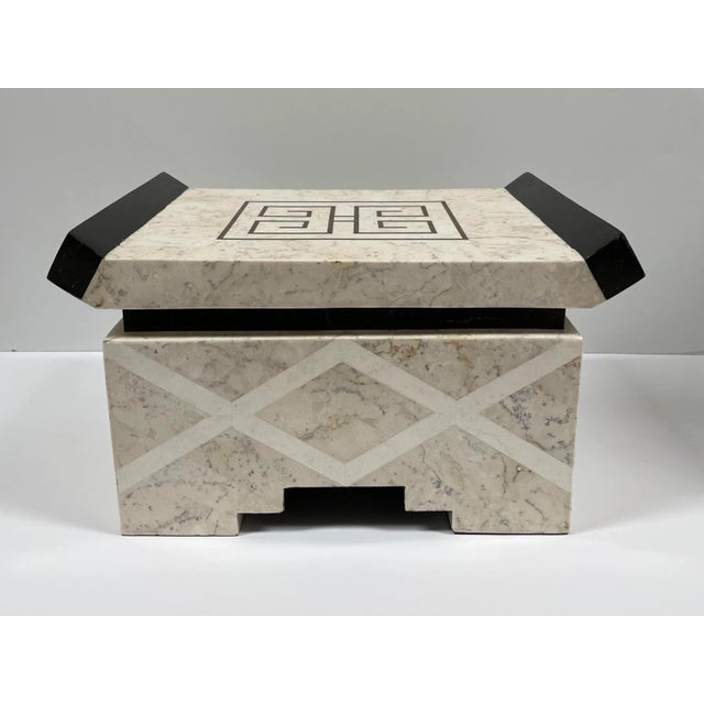 Modern 1980s Casa Bique Tessellated Stone Box With Brass Inlay For Sale - Image 3 of 13