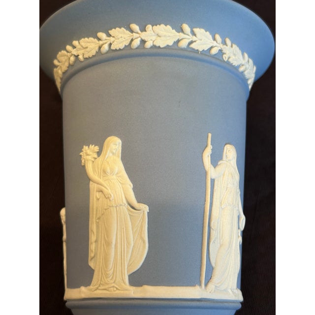 Mid 20th Century Wedgwood Portland Blue Jasperware Vase With Classical Relief, England For Sale - Image 9 of 13