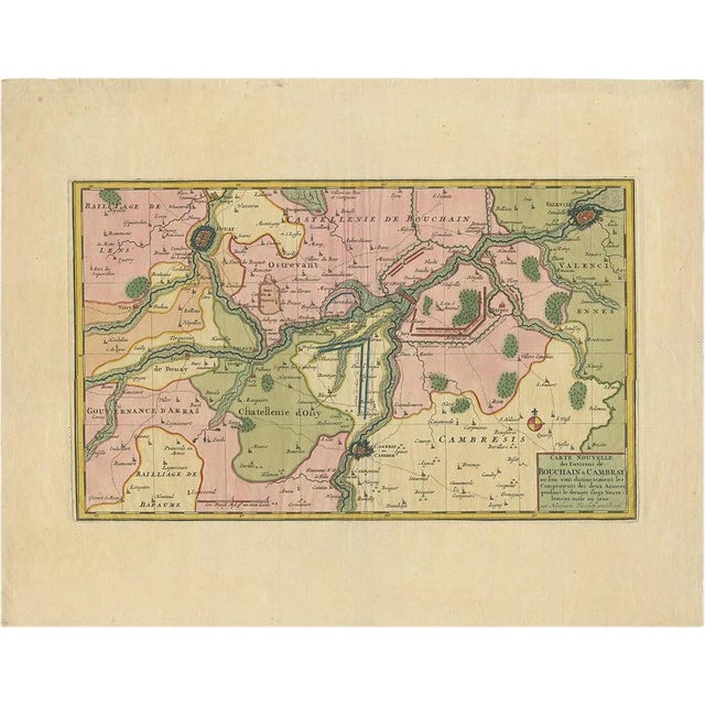Antique Map of the Region of Bouchain and Cambrai by Visscher, 1680 For Sale