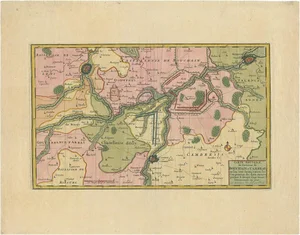 Antique Map of the Region of Bouchain and Cambrai by Visscher, 1680