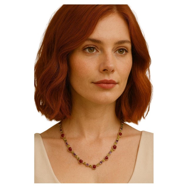 Bochic “Capri” Vintage Ruby, Amethyst, Peridot Necklace In 18K Gold & Silver For Sale In New York - Image 6 of 14