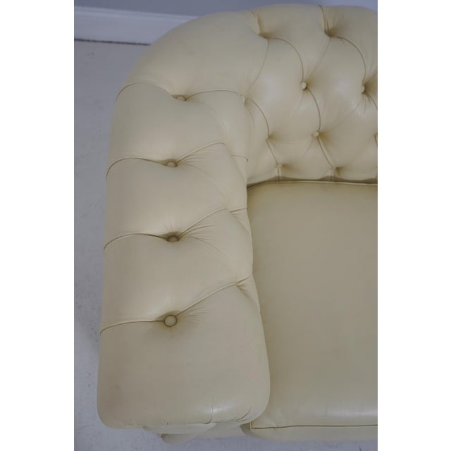 Pair Creme Color Leather Chesterfield Chairs For Sale In Philadelphia - Image 6 of 18