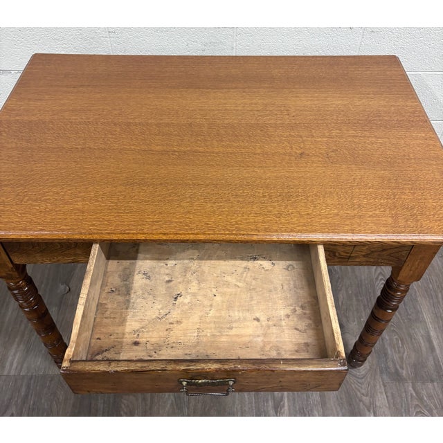 Late 19th Century Antique Late 19th Century Oak Writing Table Work Table For Sale - Image 5 of 10