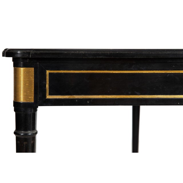 A Fine Black Louis XVI Style Leather Writing Table Desk Bureau Plat Ca. 1950 For Sale - Image 18 of 18