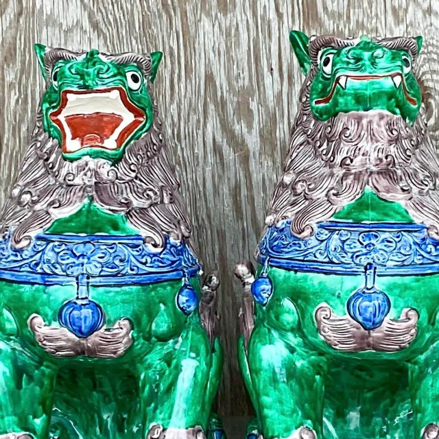Vintage Asian Glazed Ceramic Foo Dogs - a Pair For Sale - Image 11 of 12