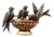 Gold and Silver Brooch with Birds at the Water Trough, Diamond Chips and Calibrated Rubies For Sale