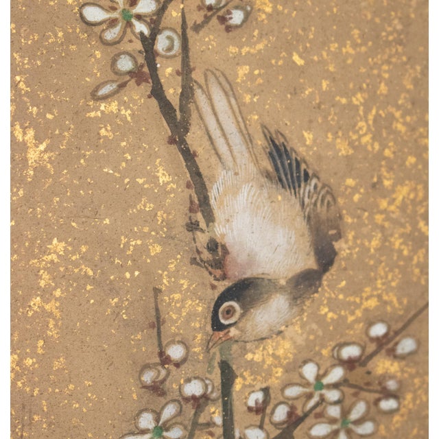 "Egrets and Sparrow", C. 1950s Japanese Yamato-E Style Byobu Screen For Sale - Image 13 of 18
