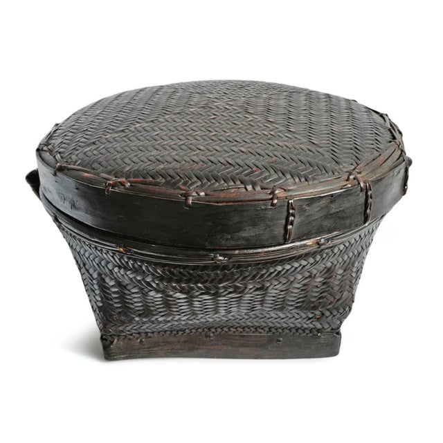 Striking vintage Akha hill tribe basket from Northern Thailand. Beautiful handwoven example of traditional bamboo...