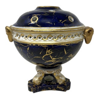 Antique Regency English Crown Derby Vase Pot Pourri Centerpiece Cobalt Blue 1815 For Sale