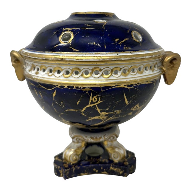 Antique Regency English Crown Derby Vase Pot Pourri Centerpiece Cobalt Blue 1815 For Sale