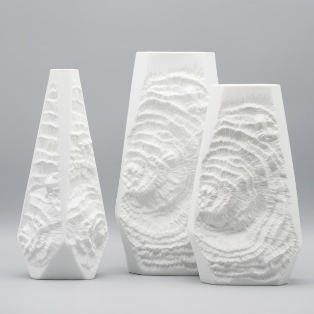 Fossil Relief Bisque Porcelain Vases by Manfred Frey for AK Kaiser, Germany, 1970s, Set of 3 For Sale - Image 11 of 11