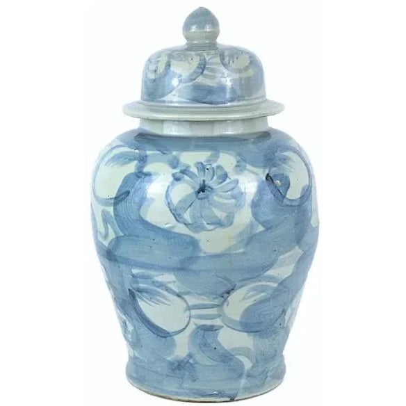 Large Chinoiserie Blue and White Abstract Lotus Ginger Jar For Sale - Image 4 of 12