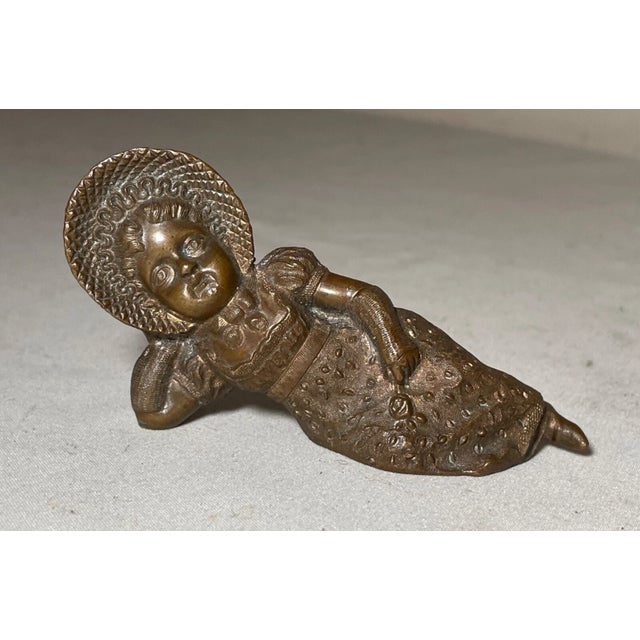 Metal Antique Miniature Laying Little Girl Austrian Bronze Statue Figure Sculpture For Sale - Image 7 of 12