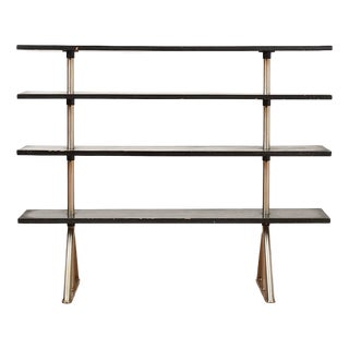 Freestanding Shelving Unit in Nickel-Plated Steel Tube Frame and Wood Shelves, 1930s For Sale