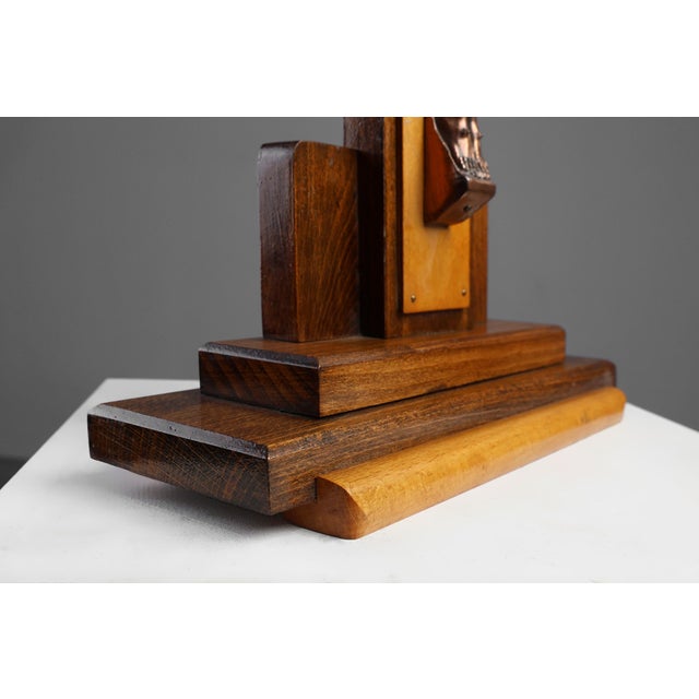 Belgian Crucifix in Oak and Copper, 1920 For Sale - Image 10 of 13