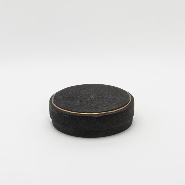 Modern Set of 3 Boxes in Black Shagreen With Brass Frame by R&y Augousti For Sale - Image 3 of 6