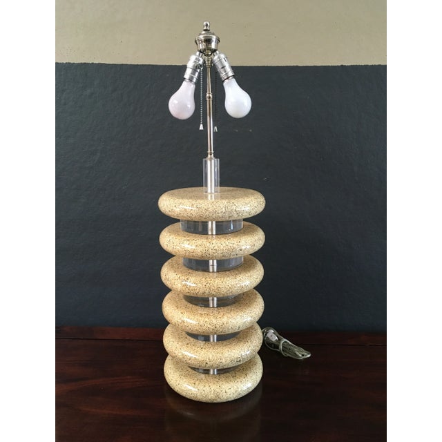 Karl Springer Lucite & Faux Granite Painted Wood Table Lamp For Sale - Image 9 of 11