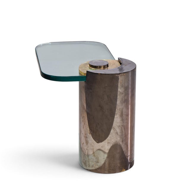 Mid 20th Century Karl Springer Mid Century Sculpture Leg Gunmetal and Glass Side Table For Sale - Image 5 of 8