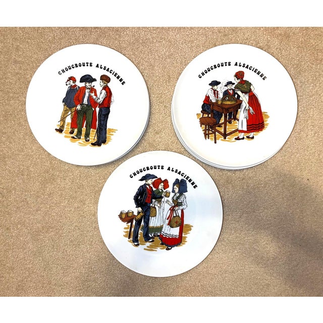 Here is a wonderful Set of 12 French Alsatian porcelain choucroute sauerkraut dinner plates 9.5 inches These plates have...