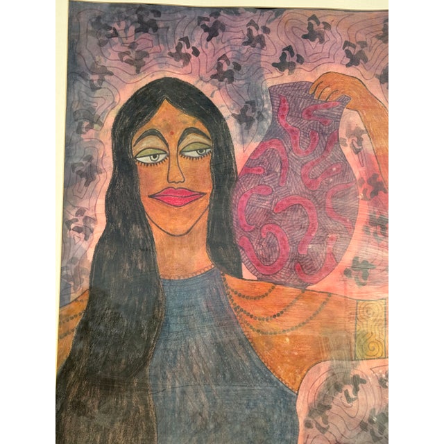 Jude Kirby Original “Salila” Contemporary Expressionism Oil Pastel on Paper- Framed. For Sale - Image 4 of 4