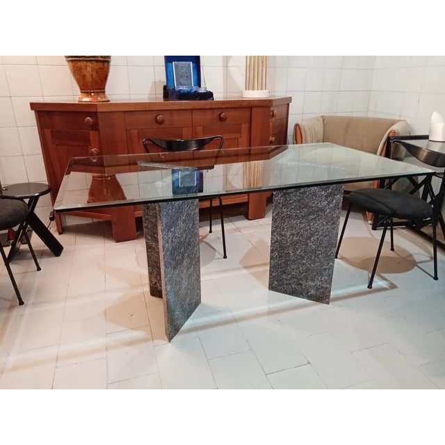 Dining Table in Granite and Glass, 1980s For Sale - Image 4 of 8
