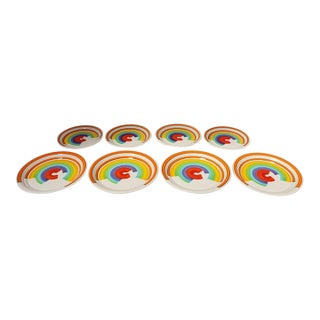 1960s Set of Eight Italian Porcelain Salad and Dinner "Rainbow" Plates by Mancer For Sale