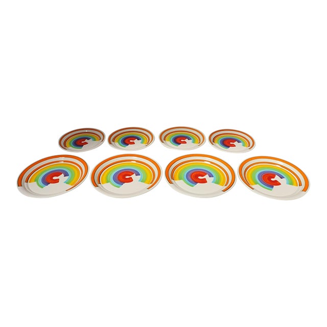 Set of Eight Italian Porcelain Salad and Dinner "Rainbow" Plates by Mancer For Sale