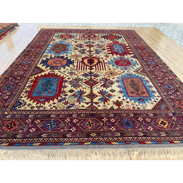 Tribal Vintage Kazak Wool Rug, Ivory Tribal Medallion For Sale - Image 3 of 9