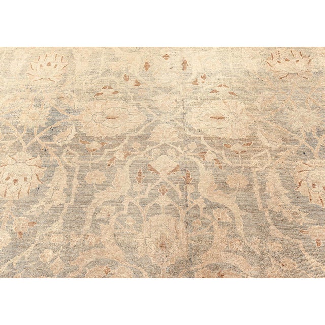 Authentic Persian Tabriz Beige Green Handmade Wool Rug For Sale In New York - Image 6 of 6