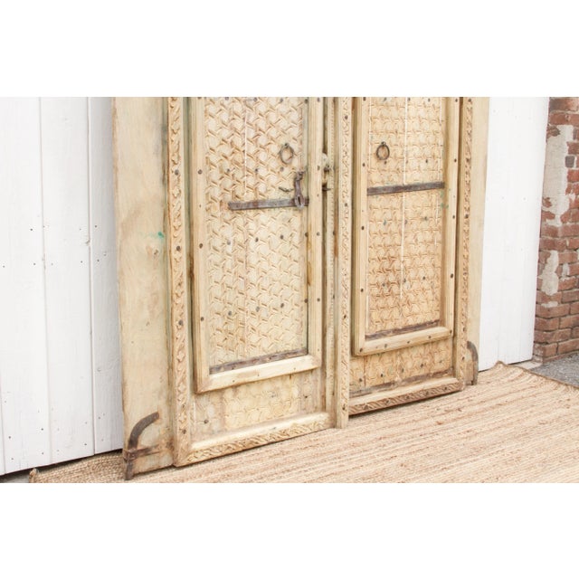 Wood Pair of Antique Rajathani Carved Doors For Sale - Image 7 of 12