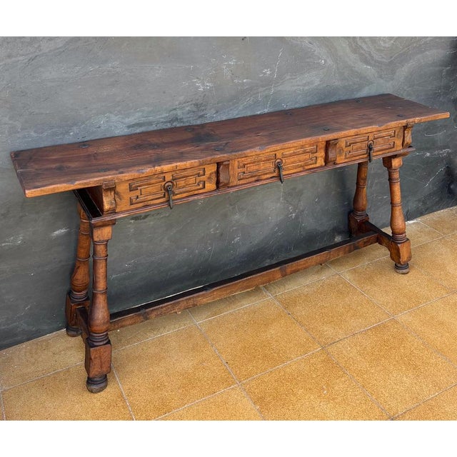 Spanish Renaissance Revival Three-Drawer Console Table, 1920 For Sale - Image 6 of 18