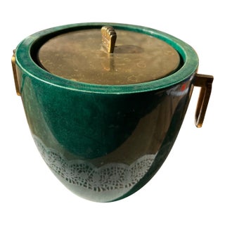 1970s Malachite Inspired Goat Skin Champagne Bucket With Brass Art Deco Top For Sale
