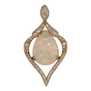 Ethiopian Opal With Natural Diamond Accents: Solid 14k Gold - Pear Cut 18x13mm