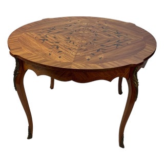 Mid 20th Century French Louis XV Style Marquetry & Gilt Bronze Table For Sale