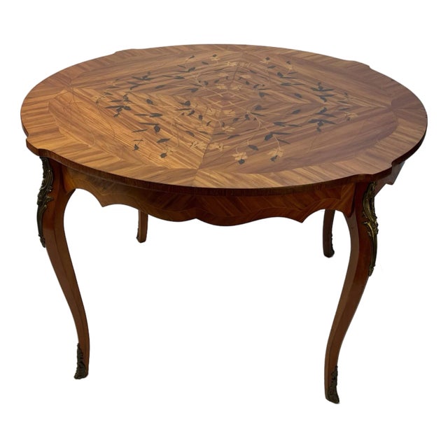 Mid 20th Century French Louis XV Style Marquetry & Gilt Bronze Table For Sale