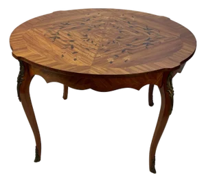 Mid 20th Century French Louis XV Style Marquetry & Gilt Bronze Table