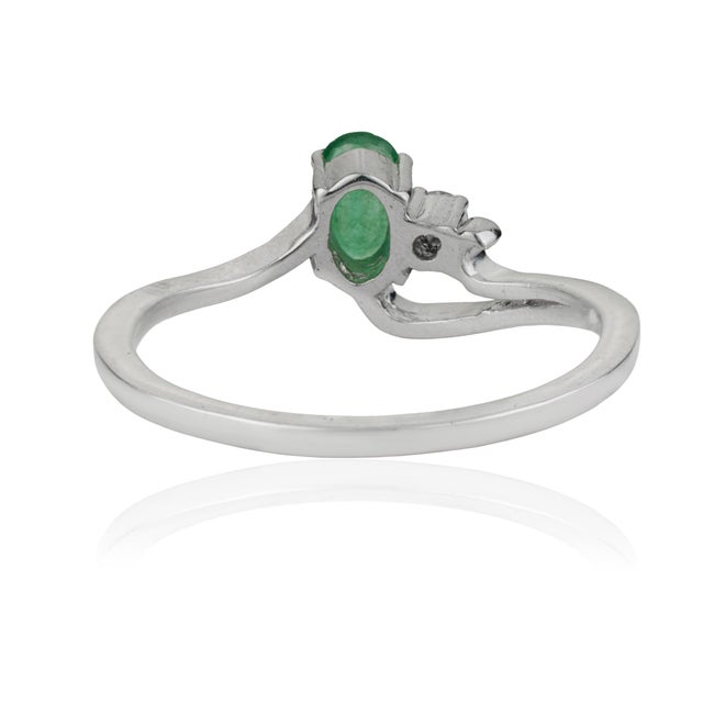 Not Yet Made - Made To Order Contemporary 925 Silver Oval 0.55 Ct Emerald & Diamond Split-Shank Wave Ring Size 8 For Sale - Image 5 of 13