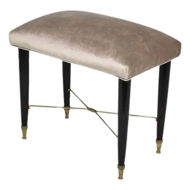 Italian Vintage Piano Stool, Solid Wood & Brass, Velvet, 1950s For Sale
