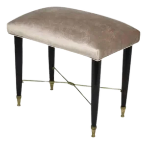 Italian Vintage Piano Stool, Solid Wood & Brass, Velvet, 1950s