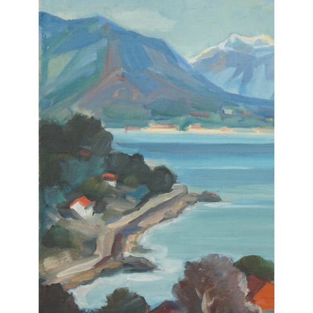 Impressionist Mid Century Croatian Coast With Sailboat Landscape by a Verbitski For Sale - Image 3 of 5