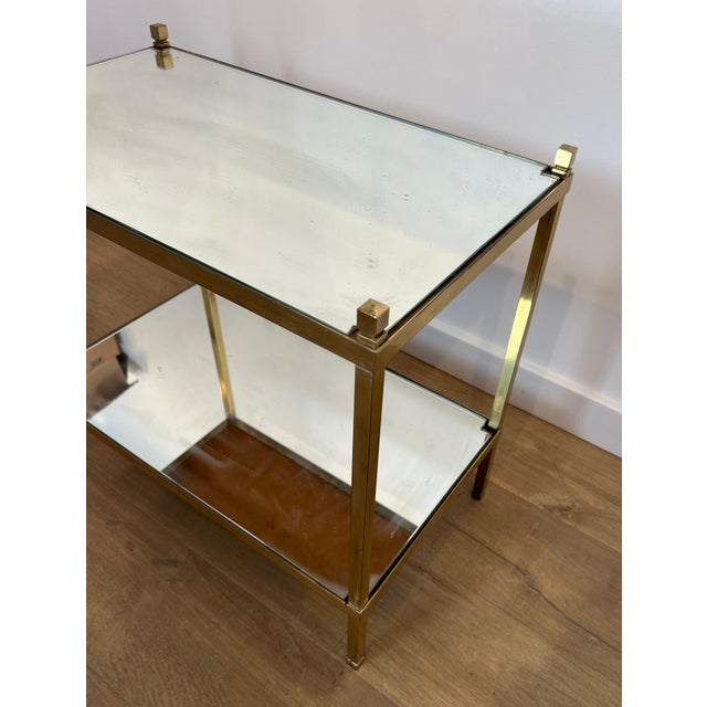 Metal 1970s Pair of gilt brass side tables with mirrored tops For Sale - Image 7 of 11