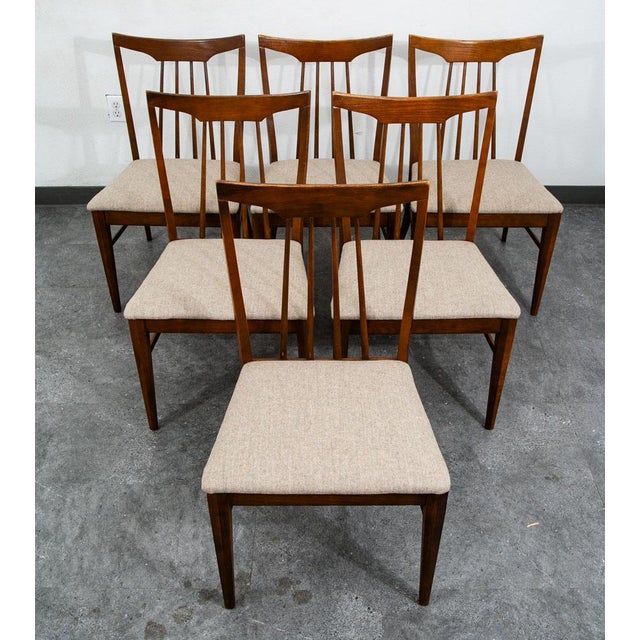 Mid Century Modern Dining Chairs Set 6 Solid Stained Oak Keller Furniture Tan For Sale - Image 11 of 12