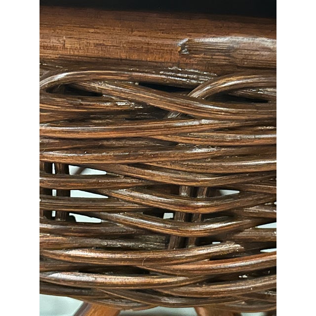 Wood Early to Mid 20th Century Round Rattan and Wicker Table With Moroccan Etched Brass Tray Top For Sale - Image 7 of 12