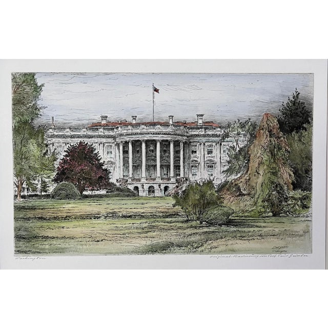 Illustration Original Color Etching the White House Washington d.c. By Paul Geissler Circa 1923 For Sale - Image 3 of 8